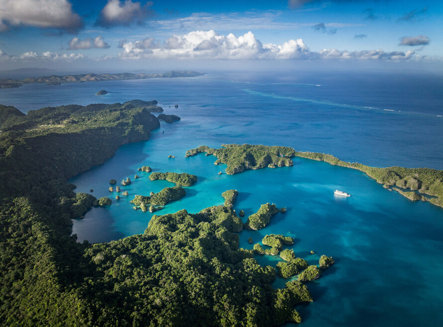 Explorer yacht in Fiji, aerial view