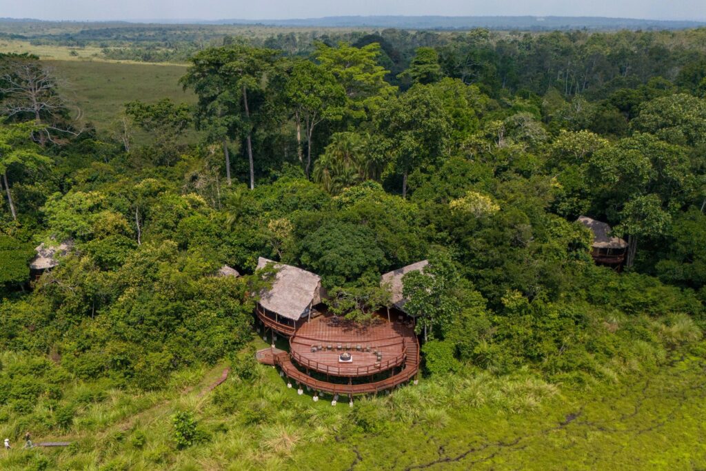 Aerial view of deck of luxury lodge