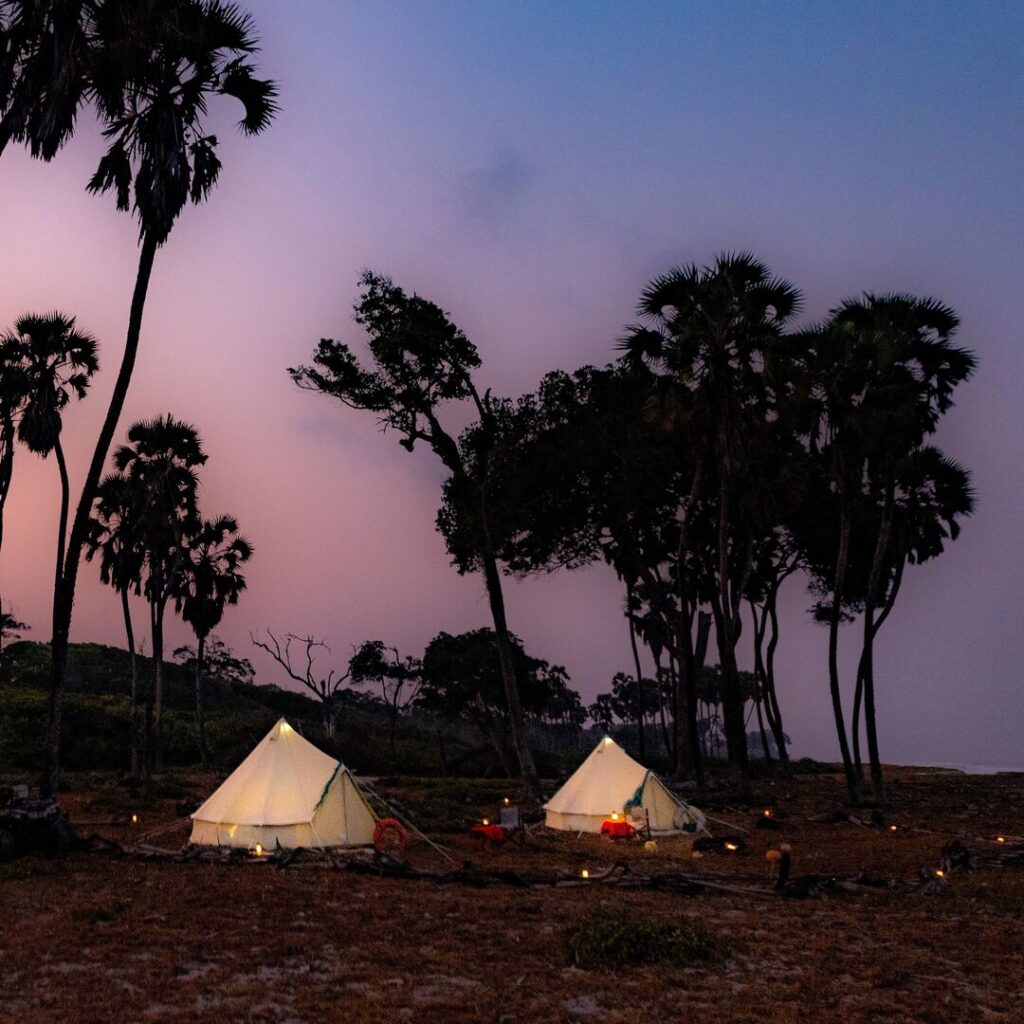 Beach camp at dusk