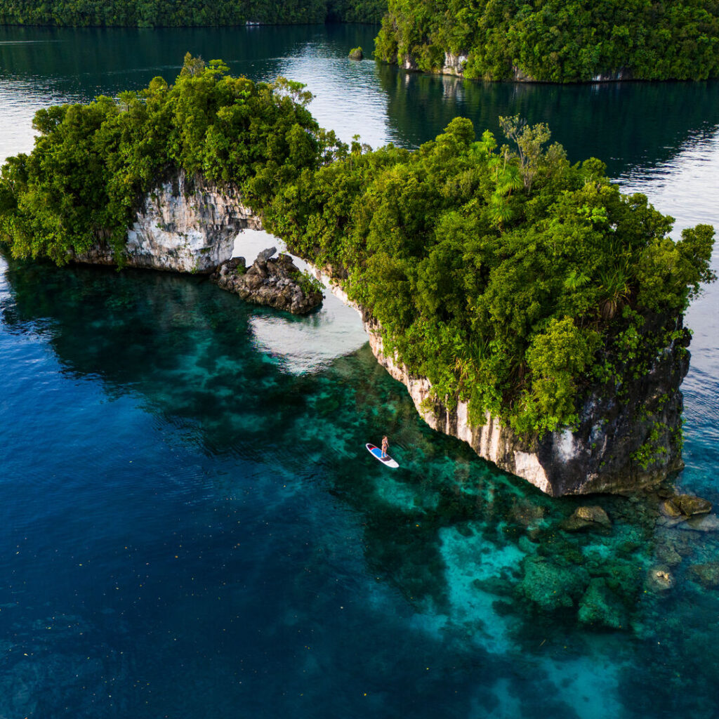 Stand-up paddleboarding in Palau.