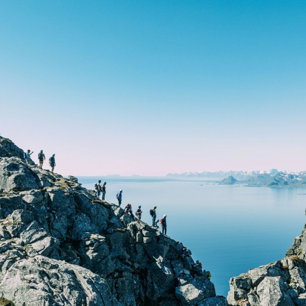 Hikers on a ridge line