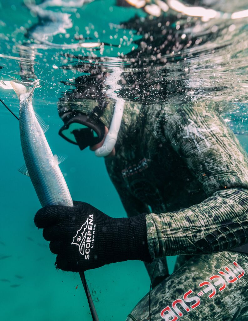 Freediver with caught fish in hand