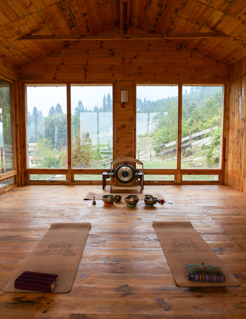 Yoga studio with view into woods