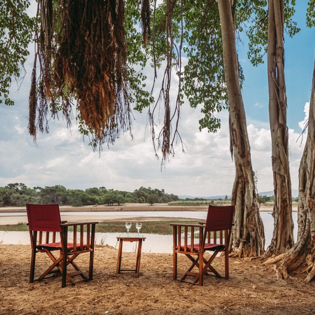 Dining setup overlooking the water.