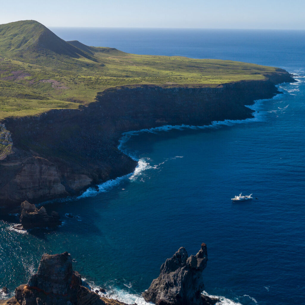Research yacht in Socorro, drone shot
