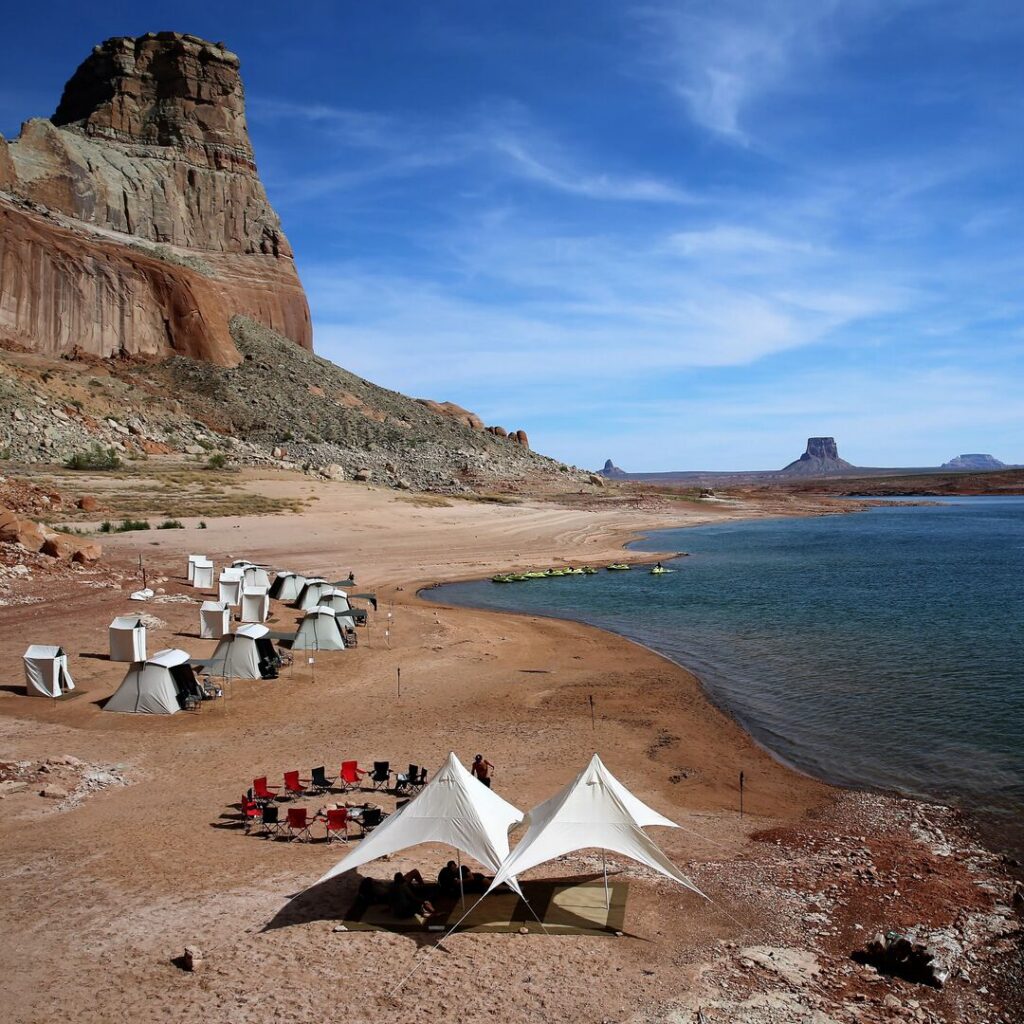 Custom camp on the banks of Lake Powell