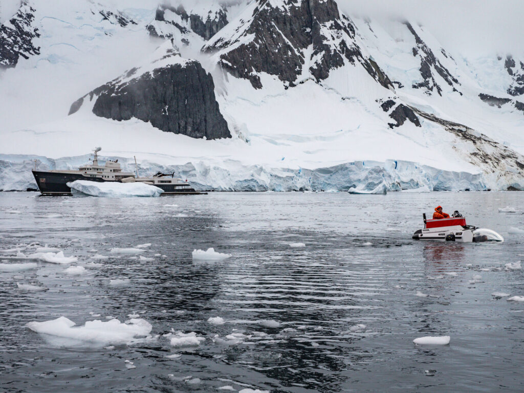 Yacht and submersible in Antarctica